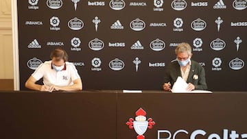 Felipe Mi&ntilde;ambres y Carlos Mouri&ntilde;o firman en junio de 2020 la renovaci&oacute;n del director deportivo en la sede del Celta.