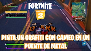 Fortnite Cap&iacute;tulo 2 - Temporada 1 | Desaf&iacute;o de Alter Ego: pinta grafitis en un puente de acero verde, amarillo, azul, rojo o p&uacute;rpura mientras llevas el traje de Cameo