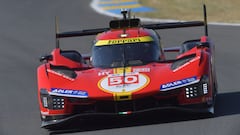 Danish driver Nicklas Nielsen steers his Ferrari 499P Hypercar WEC during the test day, at Le Mans circuit, northwestern France, prior to the 100th edition of the 24 Hours of Le Mans endurance race, on June 3, 2023. (Photo by JEAN-FRANCOIS MONIER / AFP)