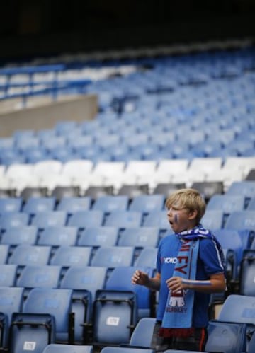 Football Soccer Britain - Chelsea v Burnley - Premier League - Stamford Bridge - 27/8/16 Young Chelsea fan inside the stadium before the game