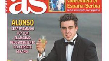 <b>AS LO ADELANTÓ AYER. </b>La portada de AS de ayer ya avanzaba que Alonso recibiría el Príncipe de Asturias.