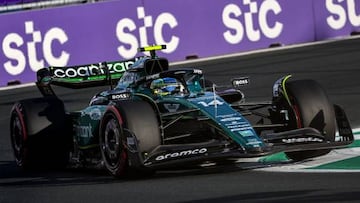 Aston Martin's Spanish driver Fernando Alonso drives during the first practice session at the Jeddah Corniche Circuit on March 17, 2023, ahead of the 2023 Saudi Arabia Formula One Grand Prix. (Photo by Giuseppe CACACE / AFP) (Photo by GIUSEPPE CACACE/AFP via Getty Images)