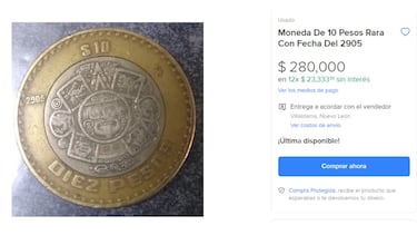 La moneda de 10 pesos mexicanos del año 2905 que venden 280 mil
