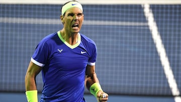 WASHINGTON, DC - AUGUST 04: Rafael Nadal of Spain reacts during a match against Jack Sock of the United States on Day 5 during the Citi Open at Rock Creek Tennis Center on August 4, 2021 in Washington, DC. Mitchell Layton/Getty Images/AFP
== FOR NEWSPAPERS, INTERNET, TELCOS & TELEVISION USE ONLY ==