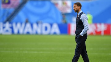 SAINT PETERSBURG, RUSSIA - JULY 14: Gareth Southgate, Manager of England looks dejected following his sides defeat in the 2018 FIFA World Cup Russia 3rd Place Playoff match between Belgium and England at Saint Petersburg Stadium on July 14, 2018 in Saint