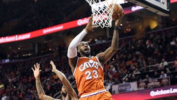 Mar 31, 2017; Cleveland, OH, USA; Cleveland Cavaliers forward LeBron James (23) drives to the basket against against the Philadelphia 76ers during the second half at Quicken Loans Arena. The Cavs won 122-105. Mandatory Credit: Ken Blaze-USA TODAY Sports