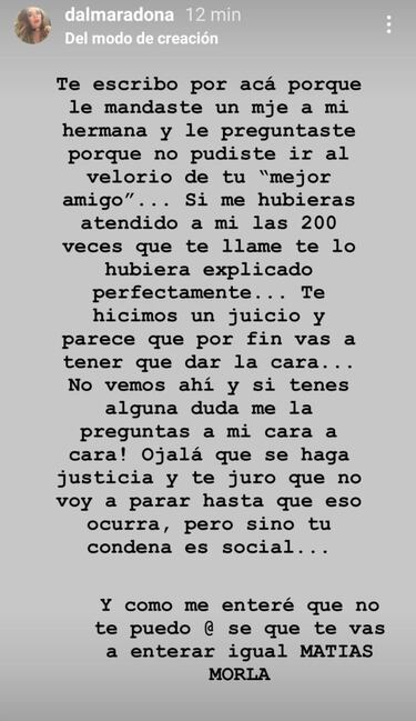 El duro mensaje de Dalma Maradona y a Matías Morla