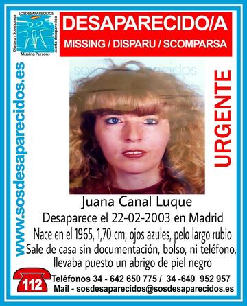 Juana Canal desapareció en febrero de 2003.
