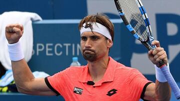David Ferrer of Spain celebrates his victory over Australia's Bernard Tomic in the men's first round at the Brisbane International tennis tournament in Brisbane on January 2, 2017. / AFP PHOTO / SAEED KHAN / --IMAGE RESTRICTED TO EDITORIAL USE - STRICTLY NO COMMERCIAL USE--