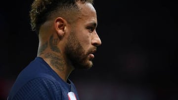 Paris Saint-Germain's Brazilian forward Neymar looks on during the French L1 football match between Paris Saint-Germain (PSG) and OGC Nice at The Parc des Princes Stadium in Paris on October 1, 2022. (Photo by FRANCK FIFE / AFP) (Photo by FRANCK FIFE/AFP via Getty Images)