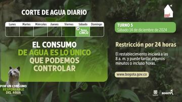 Este sábado aplicará el turno cinco de racionamiento de agua en Bogotá. Foto: Alcaldía de Bogotá.