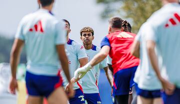 Lamine Yamal (centre) during Spain training for Sunday's Euro 2024 final against England.