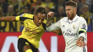 En el partido en Alemania Aubameyang consigui&oacute; marcar pese al marcaje de Ramos.