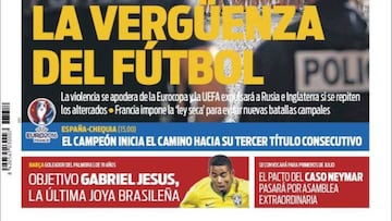 Portada del Diario Sport del d¨ªa 13 de junio de 2016.