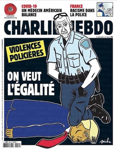 Charlie Hebdo pone a Trump bajo la rodilla del policía