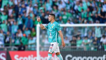 Brian Rubio celebrates his goal 1-0 of Leon during the game Leon FC (MEX) vs Tauro FC (PAN), corresponding to Round of 16 second leg match of the 2023 Scotiabank Concacaf Champions League, at Nou Camp -Leon- Stadium, on March 16, 2023.
<br><br>
Brian Rubio celebra su gol 1-0 de Leon durante el partido Leon FC (MEX) vs Tauro FC (PAN), correspondiente al partido de Vuelta de octavos de final de la Liga de Campeones Scotiabank Concacaf 2023, en el Estadio Nou Camp -Leon-, el 16 de Marzo de 2023.