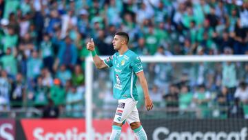   Brian Rubio celebrates his goal 1-0 of Leon during the game Leon FC (MEX) vs Tauro FC (PAN), corresponding to Round of 16 second leg match of the 2023 Scotiabank Concacaf Champions League, at Nou Camp -Leon- Stadium, on March 16, 2023.

<br><br>

Brian Rubio celebra su gol 1-0 de Leon durante el partido Leon FC (MEX) vs Tauro FC (PAN), correspondiente al partido de Vuelta de octavos de final de la Liga de Campeones Scotiabank Concacaf 2023, en el Estadio Nou Camp -Leon-, el 16 de Marzo de 2023.