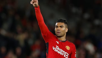 Casemiro, durante un partido con el Manchester United.