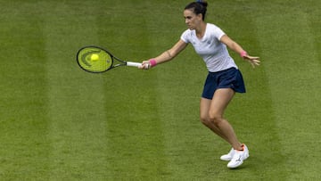 Nuria Parrizas-Diaz in action on day two of the Rothesay International Eastbourne at Devonshire Park, Eastbourne. Picture date: Sunday June 19, 2022. (Photo by Steven Paston/PA Images via Getty Images)