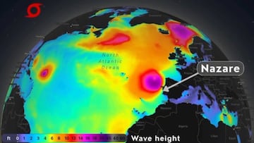El ciclón Gabrielle impactando en Nazaré