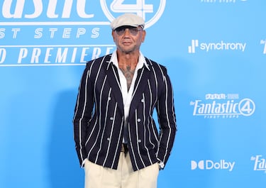 Dave Bautista asiste a la película de Marvel Studios "Los Cuatro Fantásticos: Primeros Pasos" en el Dorothy Chandler Pavilion el 21 de julio de 2025 en Los Ángeles, California.