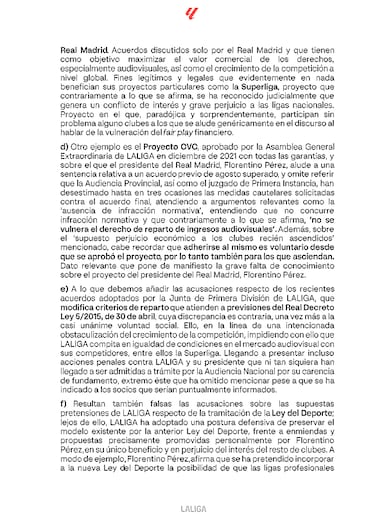 LaLiga acusa a Florentino de difundir “falsedades”