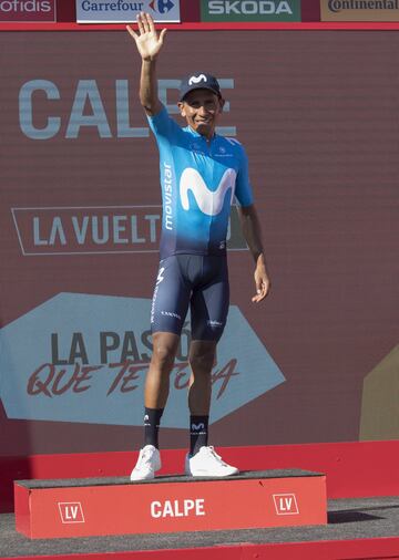 Nairo Quintana celebra la victoria de etapa.