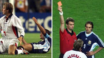 David Beckham fue expulsado en el Mundial 98 tras dar una patada a Simeone en el partido entre Inglaterra y Argentina.