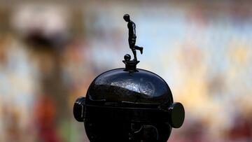 Soccer Football - Brasileiro Championship - Flamengo v Cuiaba - Estadio Maracana, Rio de Janeiro, Brazil - December 3, 2023 The Copa Libertadores trophy is displayed inside the stadium during a ceremony for Flamengo's Filipe Luis before the match REUTERS/Pilar Olivares