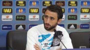 Nico Pareja habla durante la rueda de prensa previa al choque ante el Zenit.
