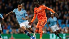 Soccer Football - Champions League - Group Stage - Group F - Manchester City v Olympique Lyonnais - Etihad Stadium, Manchester, Britain - September 19, 2018  Lyon&#039;s Pape Cheikh Diop in action with Manchester City&#039;s Gabriel Jesus   Action Images 
