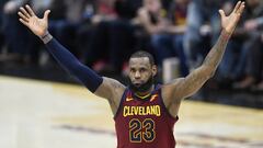 Mar 21, 2018; Cleveland, OH, USA; Cleveland Cavaliers forward LeBron James (23) celebrates a win over the Toronto Raptors at Quicken Loans Arena. Mandatory Credit: David Richard-USA TODAY Sports