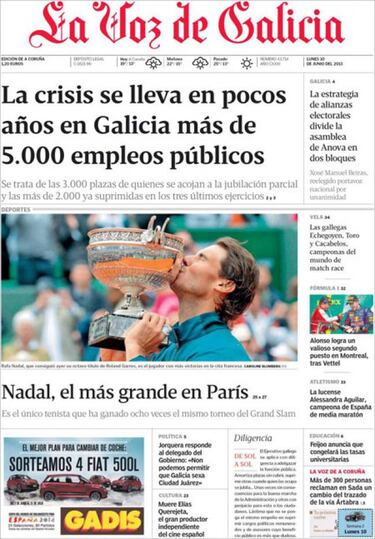 Reconocimiento unánime de la prensa a la gesta de Rafa Nadal