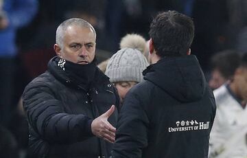 Manchester United manager Jose Mourinho and Hull City manager Marco Silva after the match.