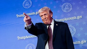 U.S. President Donald Trump points a finger onstage at the U.S. Treasury Department's Trump Accounts Summit, in Washington, D.C., U.S. January 28, 2026. REUTERS/Kevin Lamarque