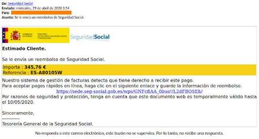 La Seguridad Social no te va a devolver 345€ por eMail: nueva estafa online