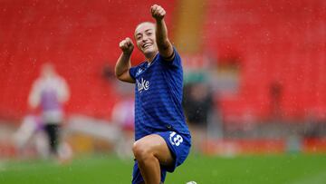 Soccer Football - Women's Super League - Liverpool v Everton - Anfield, Liverpool, Britain - September 7, 2025
Everton's Ornella Vignola celebrates scoring their fourth goal to complete a hat-trick Action Images via Reuters/Jason Cairnduff