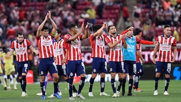 Erick Gutierrez, Gilberto Sepulveda, Ricardo Marin of Guadalajara during the 12th round match between Guadalajara and America as part of the Torneo Clausura 2024 Liga BBVA MX at Akron Stadium on March 16, 2024 in Guadalajara, Jalisco, Mexico.