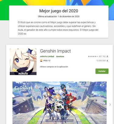 Genshin Impact es el Juego del Año para móviles, según Google Play