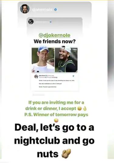 Is Djokovic going to take Kyrgios to dinner after winning Wimbledon? Are they friends?