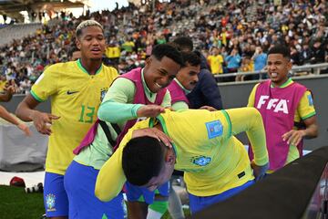 Brazil's midfielder Matheus Martins celebrates against Tunisia in their Round of 16 win.