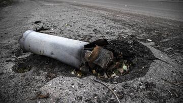 DONETSK, UKRAINE - AUGUST 26: A fragment of a missile on a street as Russia-Ukraine war continues in Bakhmut, Donetsk, Ukraine on August 26, 2022. (Photo by Metin Aktas/Anadolu Agency via Getty Images)