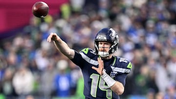 SEATTLE, WASHINGTON - JANUARY 25: Sam Darnold #14 of the Seattle Seahawks throws a pass during the second quarter against the Los Angeles Rams in the NFC Championship game at Lumen Field on January 25, 2026 in Seattle, Washington. Jane Gershovich/Getty Images/AFP (Photo by Jane Gershovich / GETTY IMAGES NORTH AMERICA / Getty Images via AFP)
