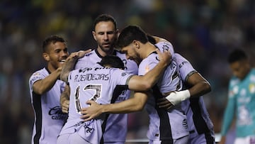      Henry Martin celebrates his goal 2-2 of America during the Quarterfinals first leg match between Leon and Club America as part of Torneo Apertura 2023 Liga BBVA MX, at Nou Camp Leon Stadium, November 29, 2023, in Leon, Guanajuato.
