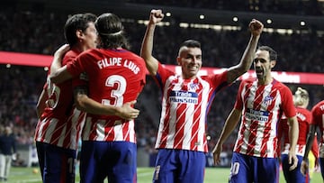 Los jugadores del Atl&eacute;tico celebran un gol. 
 