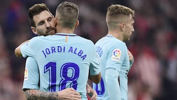 Messi, Jorsi Alba y Deulofeu, jugadores del Barcelona.