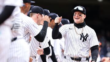 NEW YORK, NEW YORK - APRIL 05: Alex Verdugo #24 of the New York Yankees is introduced before the game against the Toronto Blue Jays during the home opener at Yankee Stadium on April 05, 2024 in New York City.   Dustin Satloff/Getty Images/AFP (Photo by Dustin Satloff / GETTY IMAGES NORTH AMERICA / Getty Images via AFP)