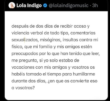Lola ?ndigo vuelve a la carga por sus vacaciones con Achraf Hakimi: ¡°Mi familia est¨¢ preocupada...¡±
