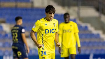 Juan Díaz celebrando su gol ante el UCAM Murcia en la Copa de Rey.
