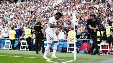 Vinicius Junior of Real Madrid celebrates a goal during the Spanish League, La Liga Santander, football match played between Real Madrid and RCD Mallorca at Santiago Bernabeu stadium on September 11, 2022 in Madrid, Spain.
Oscar J. Barroso / AFP7 / Europa Press
11/9/2022 ONLY FOR USE IN SPAIN alegria baile